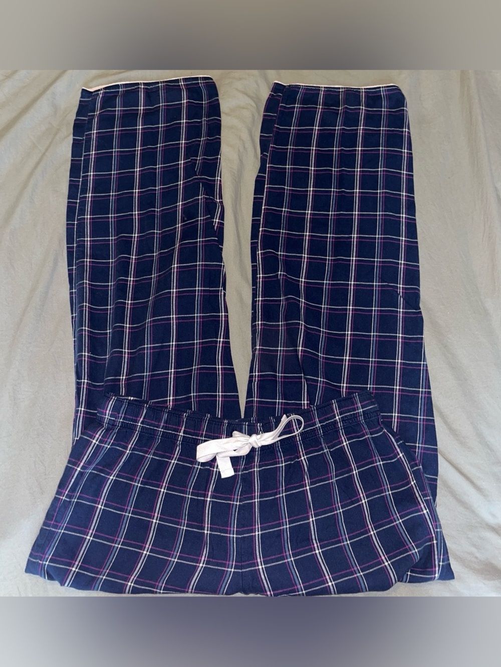 Victoria's Secret Navy Plaid Pajama Pants with White Drawstring Size Small